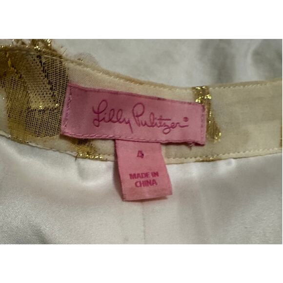 LILLY PULITZER Colby Tunic Dress in Gold Metallic Floral Silk Chiffon Size 4 - Picture 5 of 7